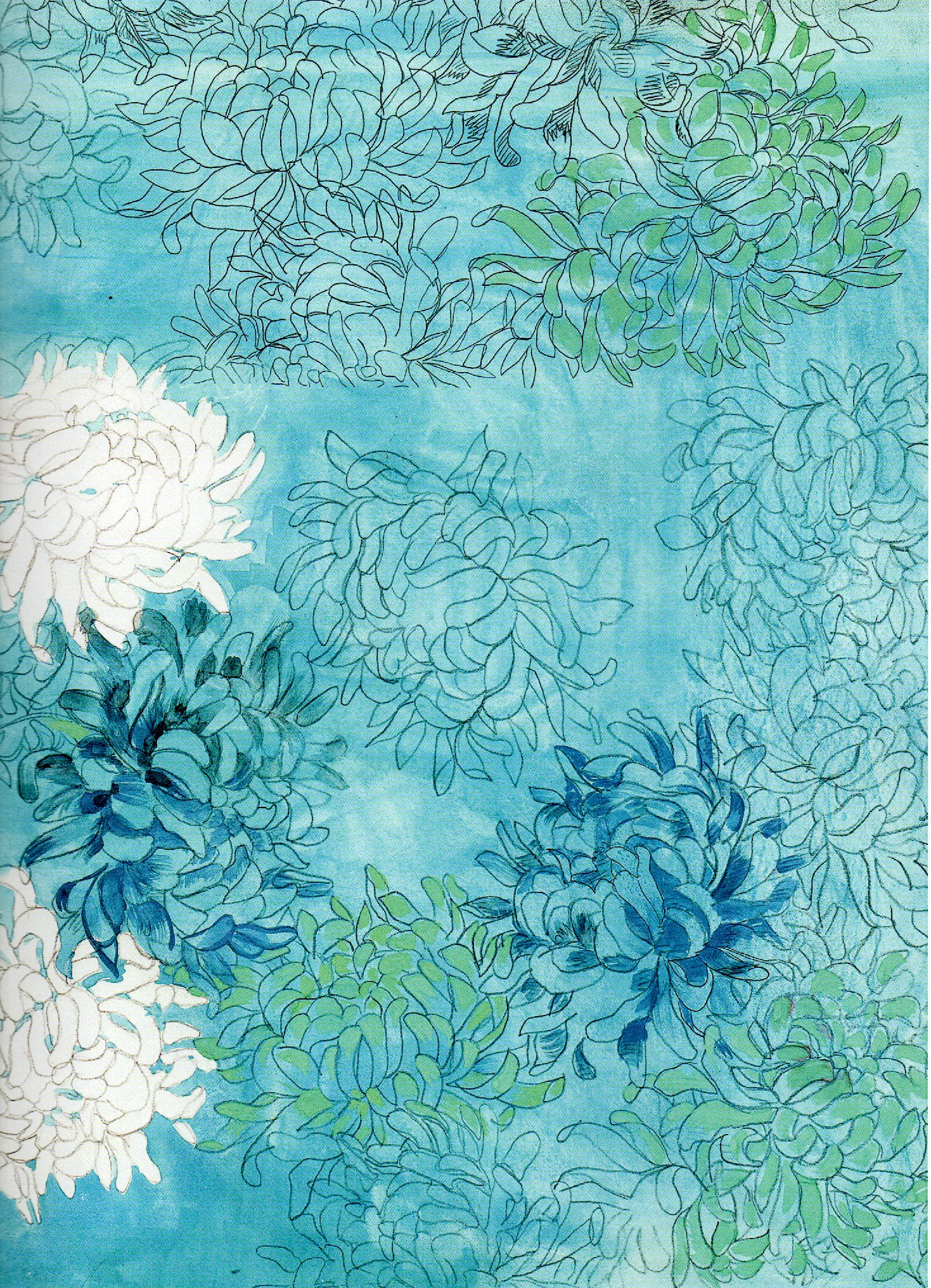 Anna Andreeva chrysanthemum study in blue and green