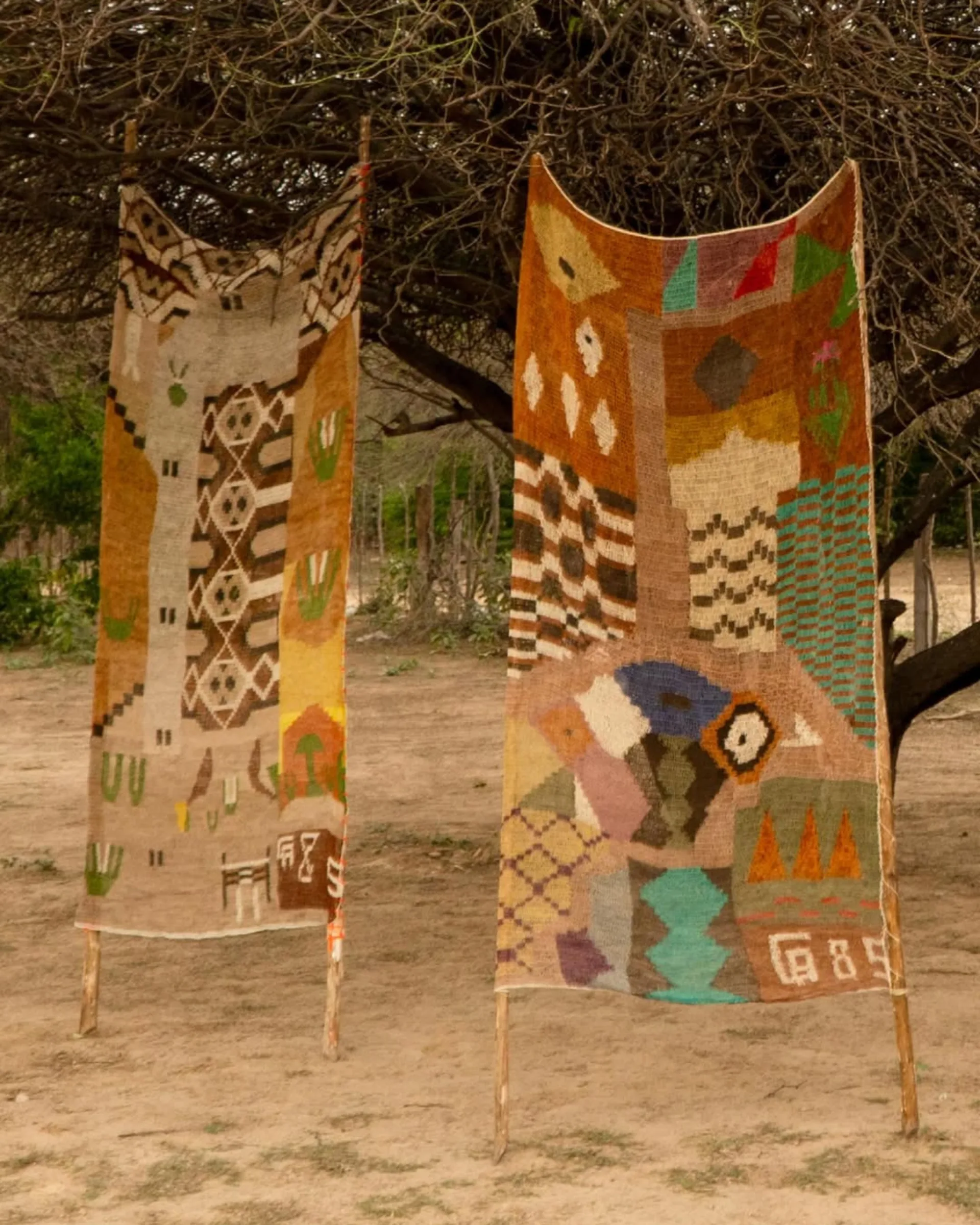 Wichí woven textiles hanging outdoors