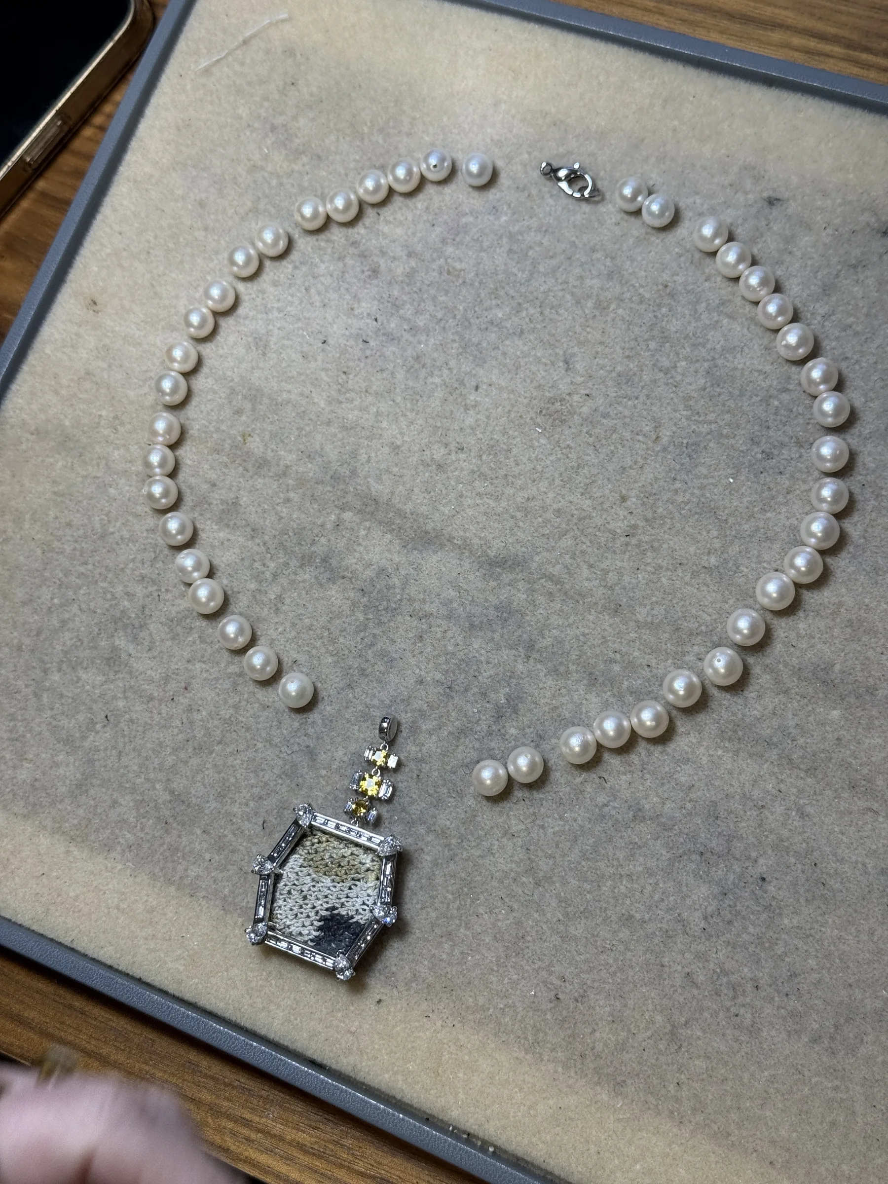 Fibres of Meaning necklace arranged during the making process